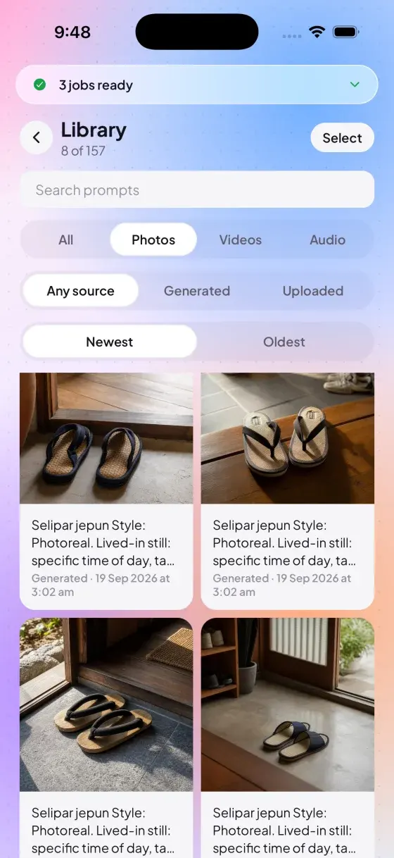 SocialShark media library showing generated product photos